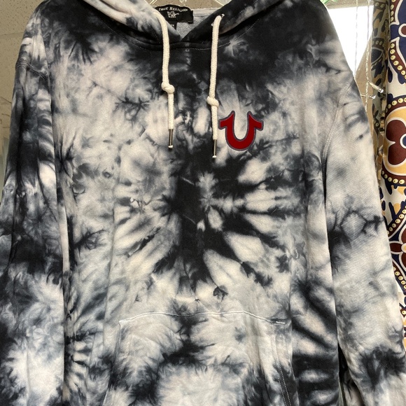 MEN'/WOMANS TRUE RELIGION BUDDHA TIE DYE PULLOVER HOODIE  DRK BLUE & WHITEW - Picture 1 of 4
